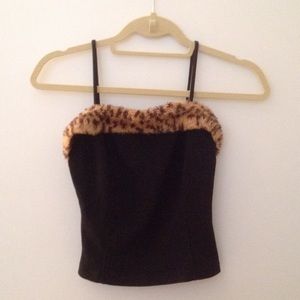 Furry cheetah neckline black corset tank